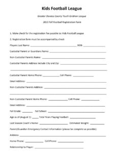 Free Printable Sports Registration Form Templates Pdf American