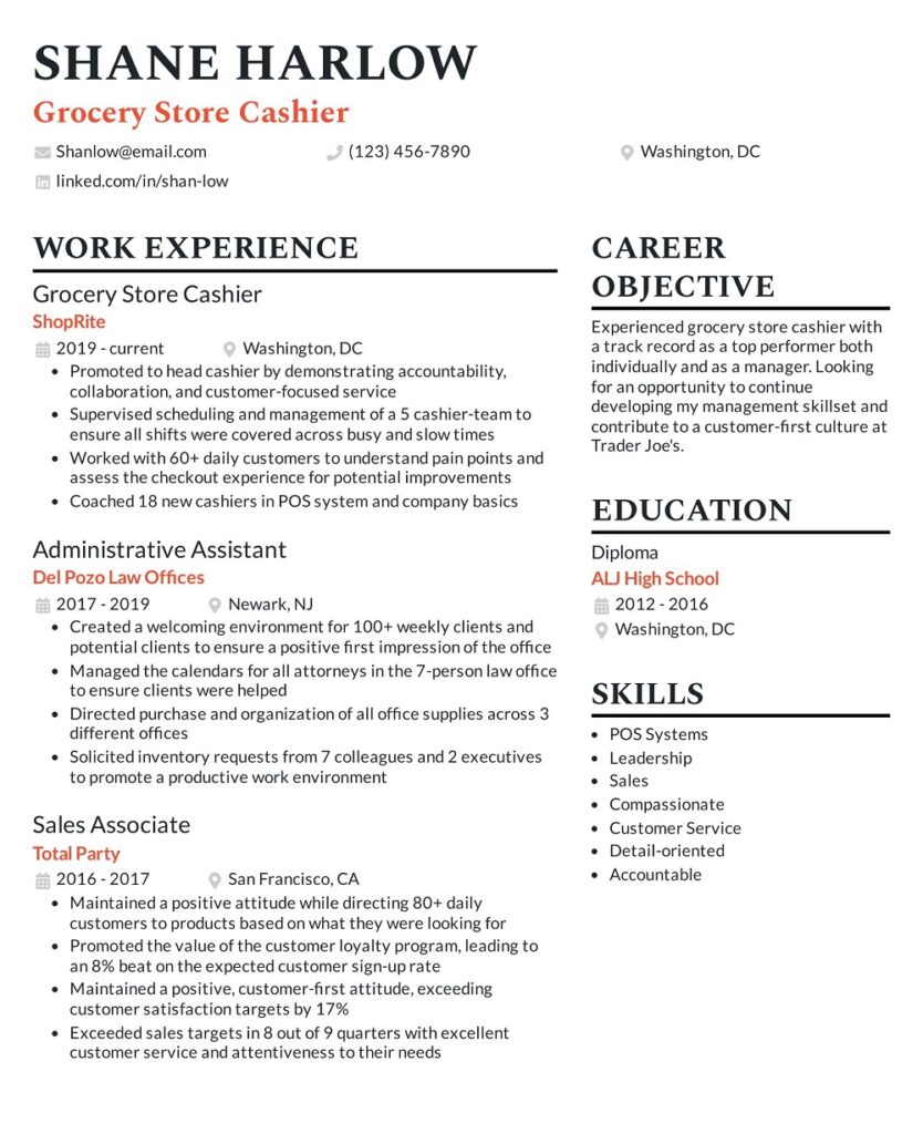 Free Cashier Resume Samples Templates Pdf Word American