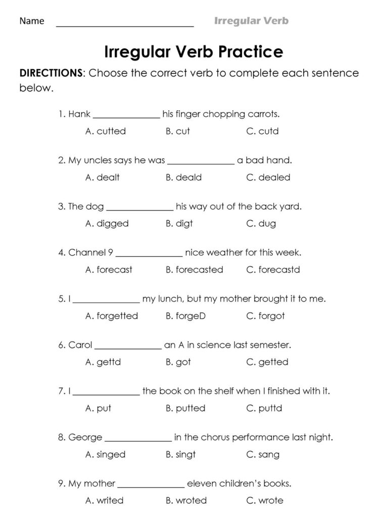 Printable Regular And Irregular Verbs Worksheets Free Pdf Word