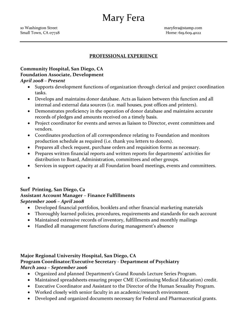 Free Administrative Resume Samples Templates Ms Word Pdf