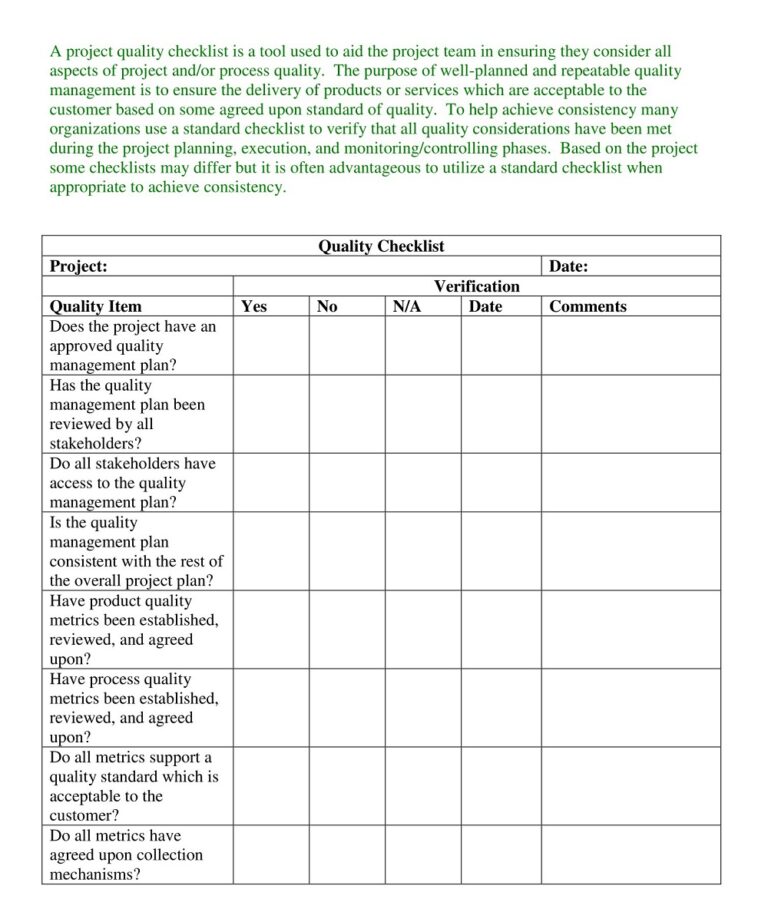 Free Simple Quality Checklist Templates Pdf American Templates