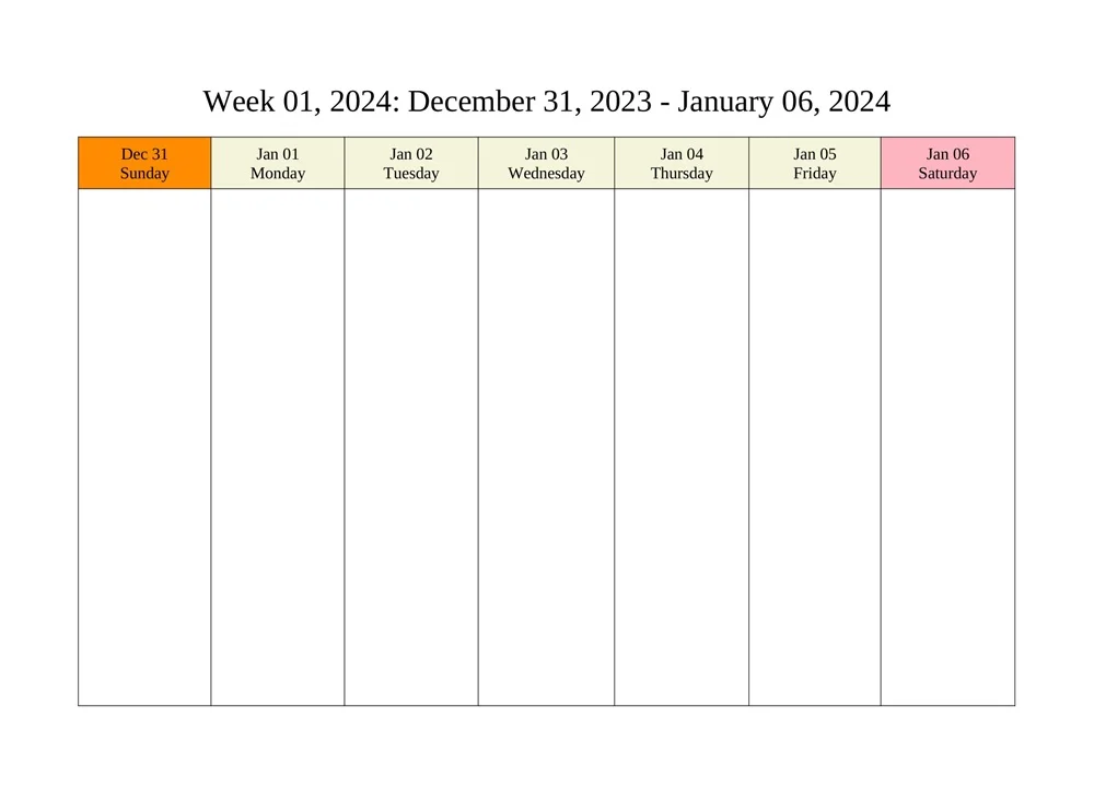 2024 Weekly Calendar Planner Template