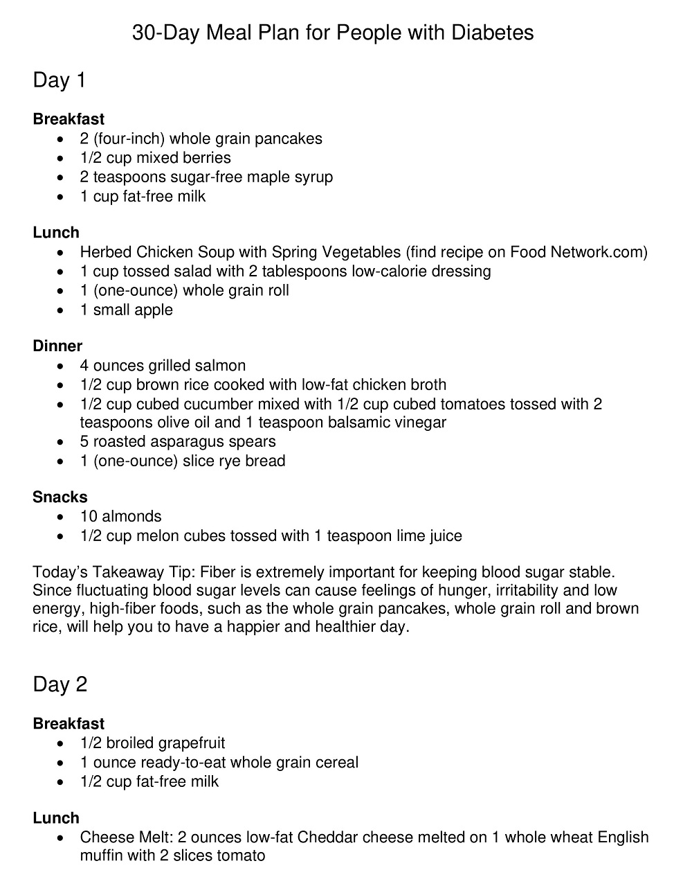 30-Day Meal Plan for People with Diabetes