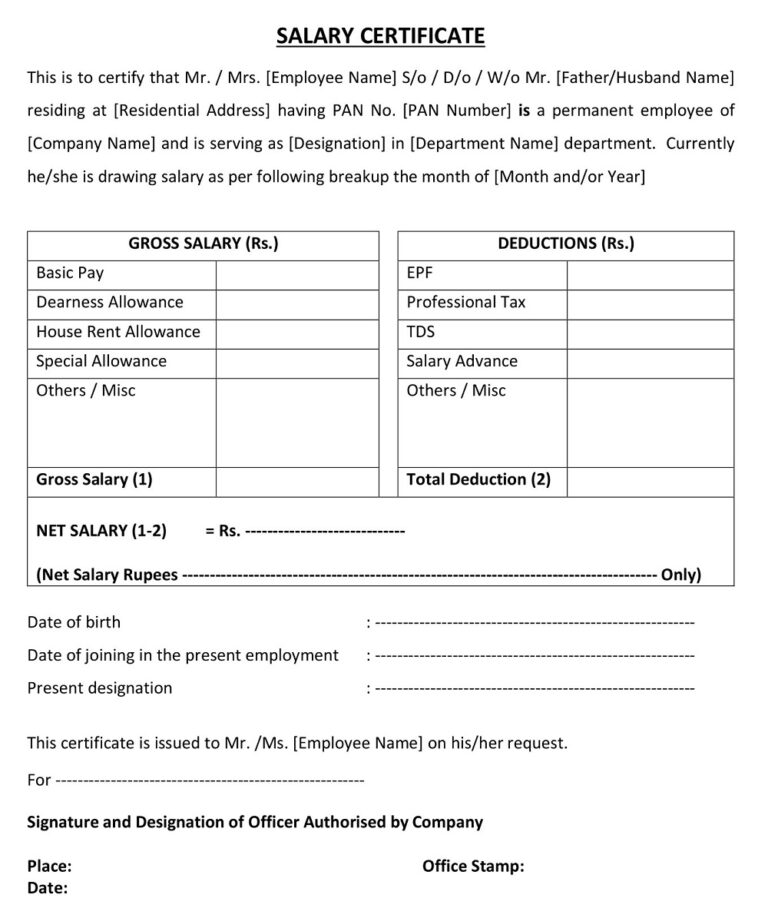 33+ Free Salary Certificate Format Sample (PDF, Word Templates ...