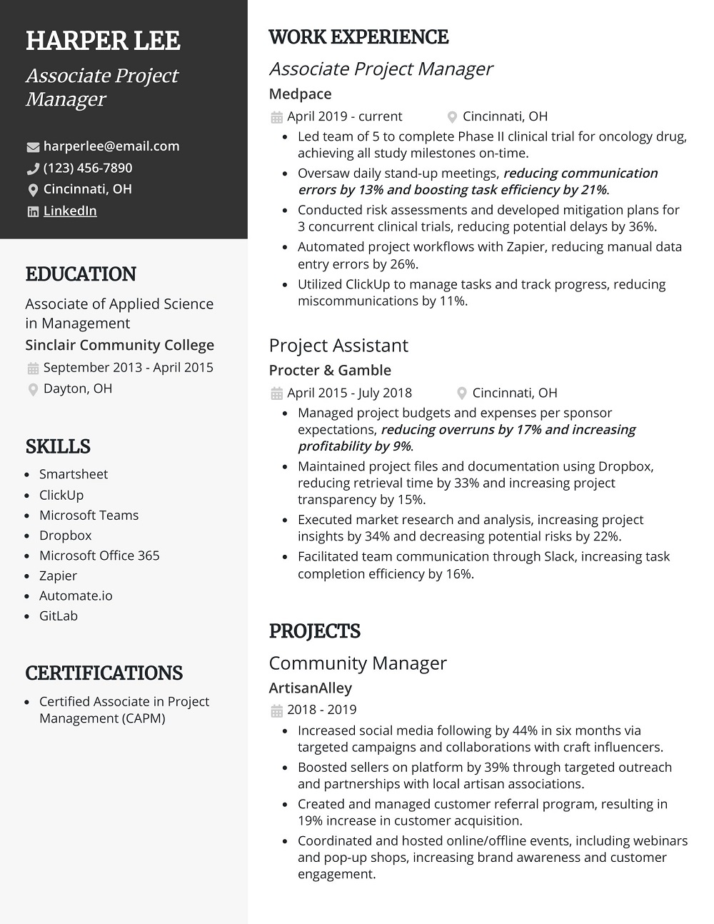 Associate Project Manager Resume Template