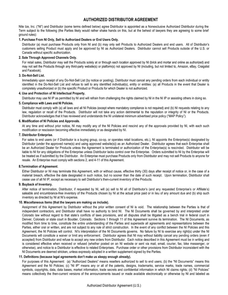 free-printable-distributor-agreement-nonexclusive-form-generic