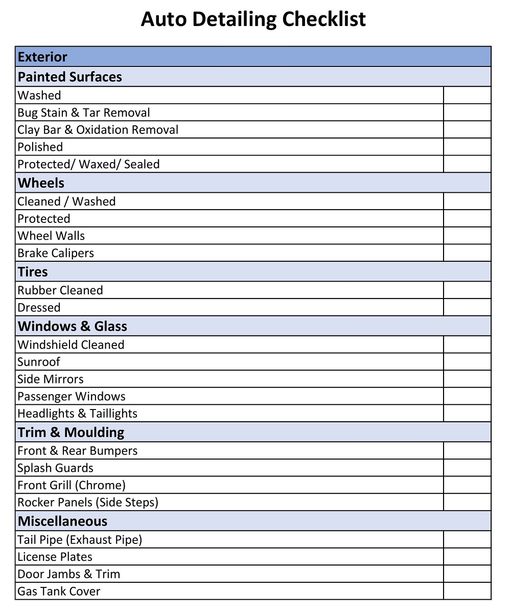 40 Free Printable Auto Detail Checklist Templates PDF MS Word 