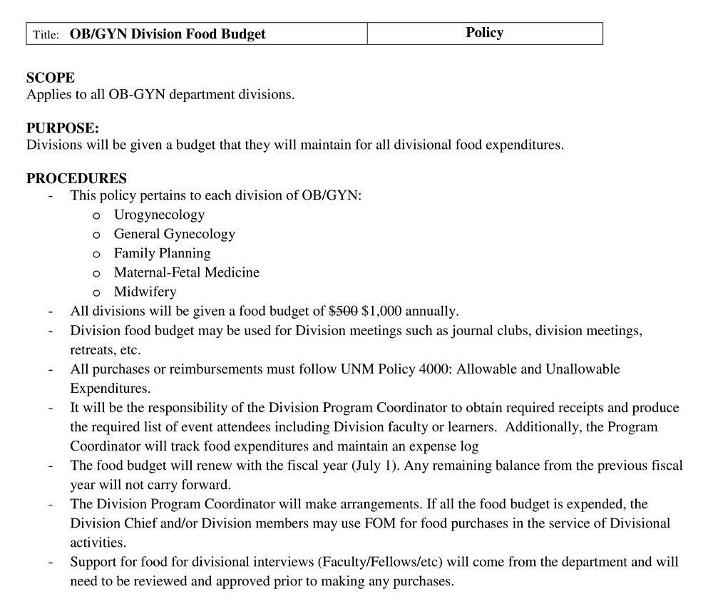 Basic Division Food Budget Template