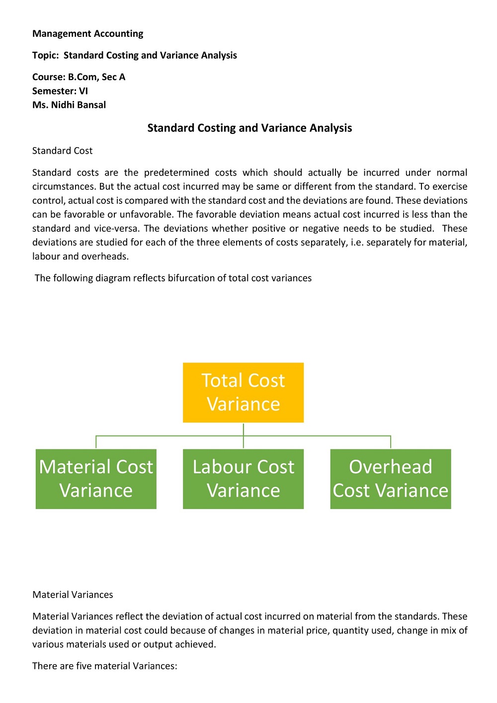 Basic Variance Analysis Template