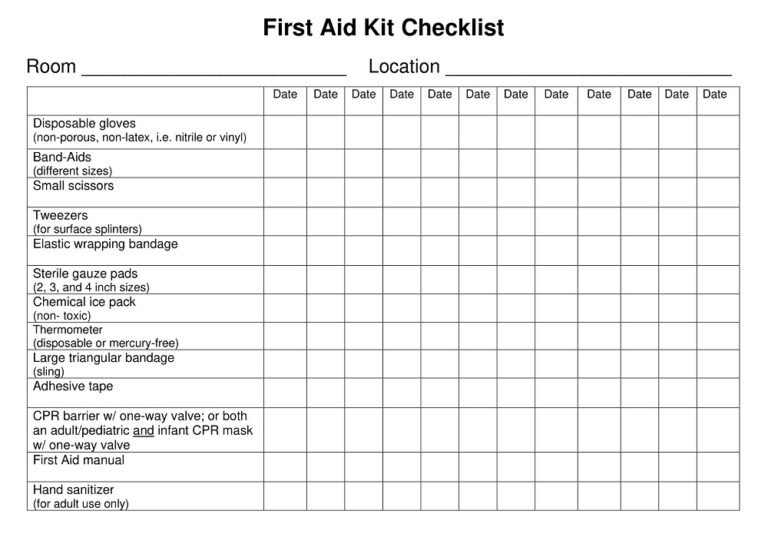 35+ Free Printable First Aid Supply Checklist Templates - Sample PDF ...