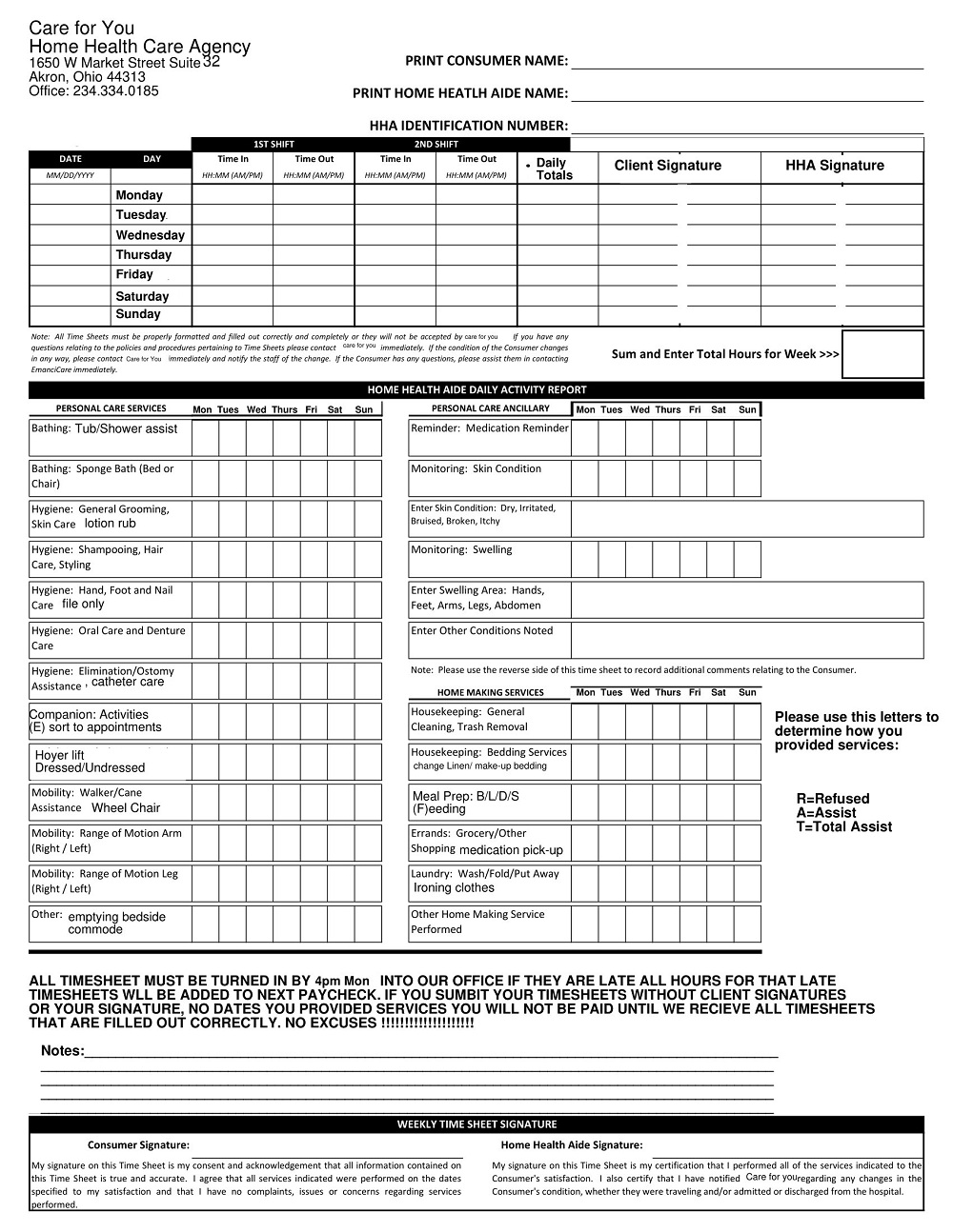 Blank Home Health Care Agency Form
