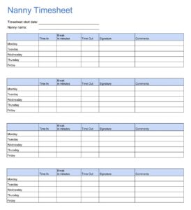 20  Free Printable Nanny Timesheet Templates Sample PDF American