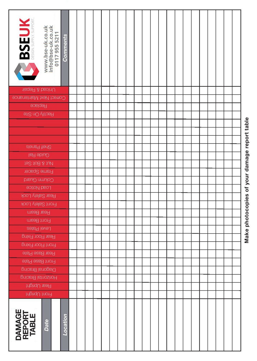 Blank Rack Inspection Checklist Sheet