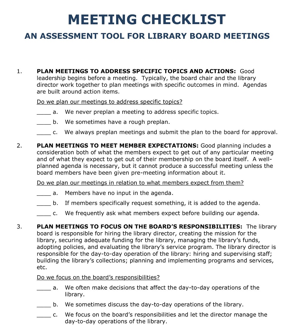 Board Meeting Checklist Template