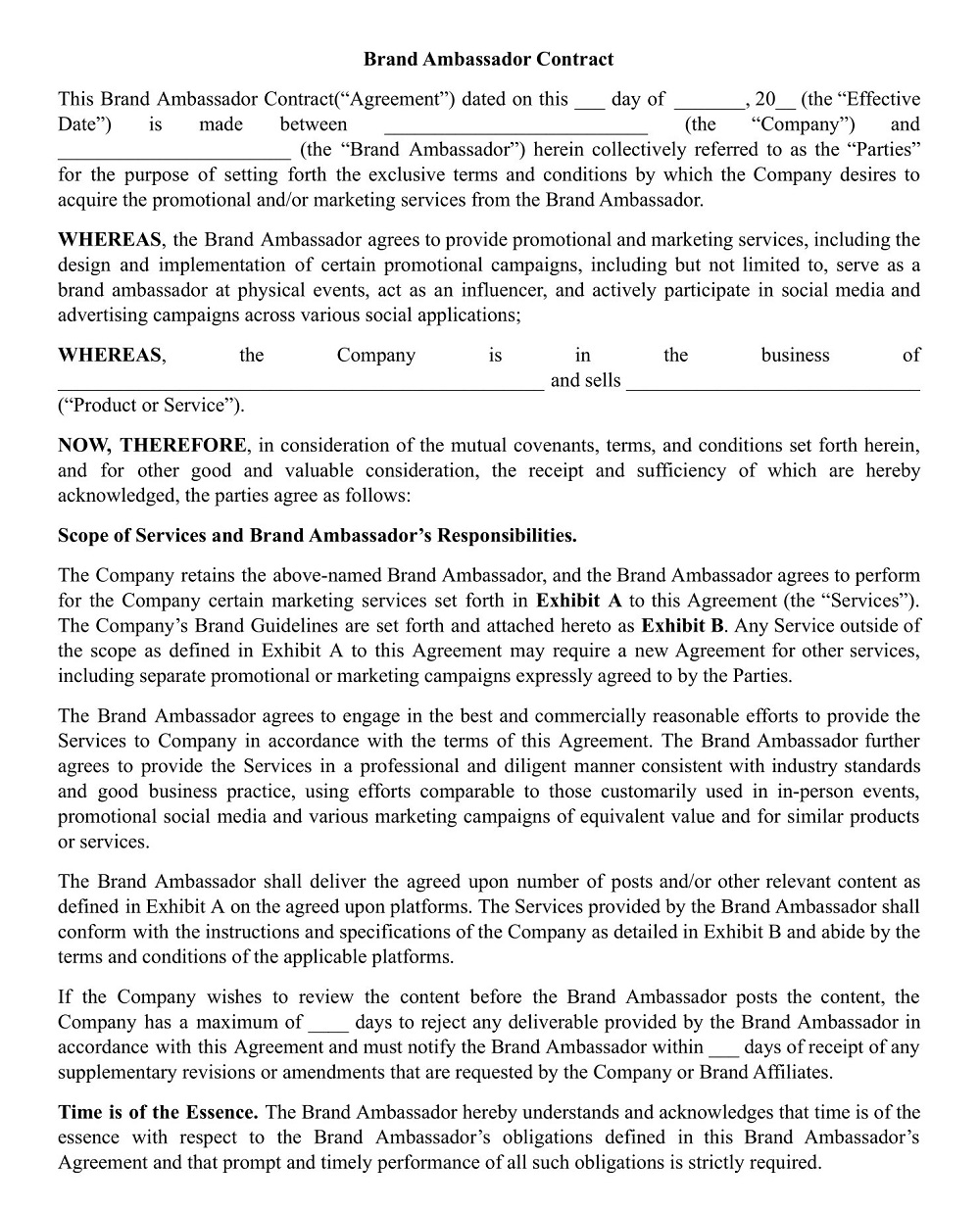 Brand Ambassador Agreement Template PDF