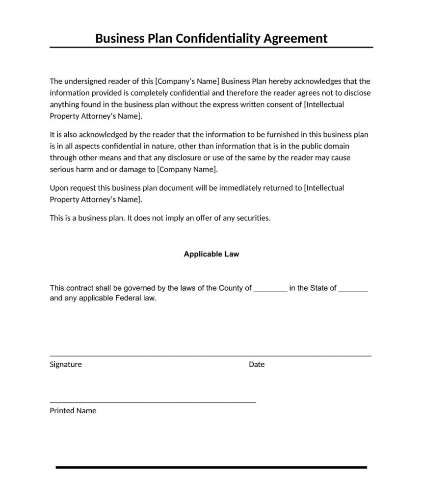 confidentiality agreement for a business plan