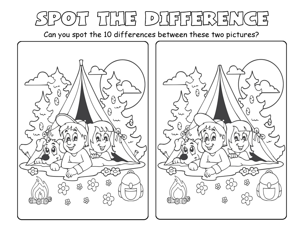 Camping Trip Spot the Difference Puzzle Worksheet