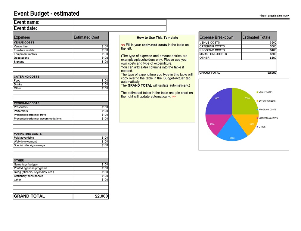 Catering Event Budget Template Excel