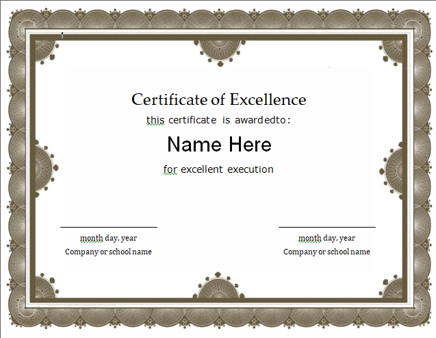 Certificate of Excellence Templates