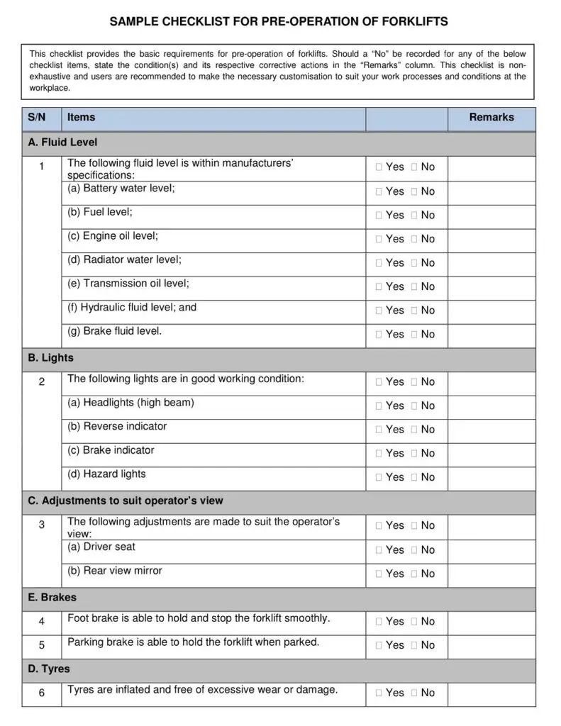 24 Free Printable Forklift Inspection Checklist Templates Sample PDF 