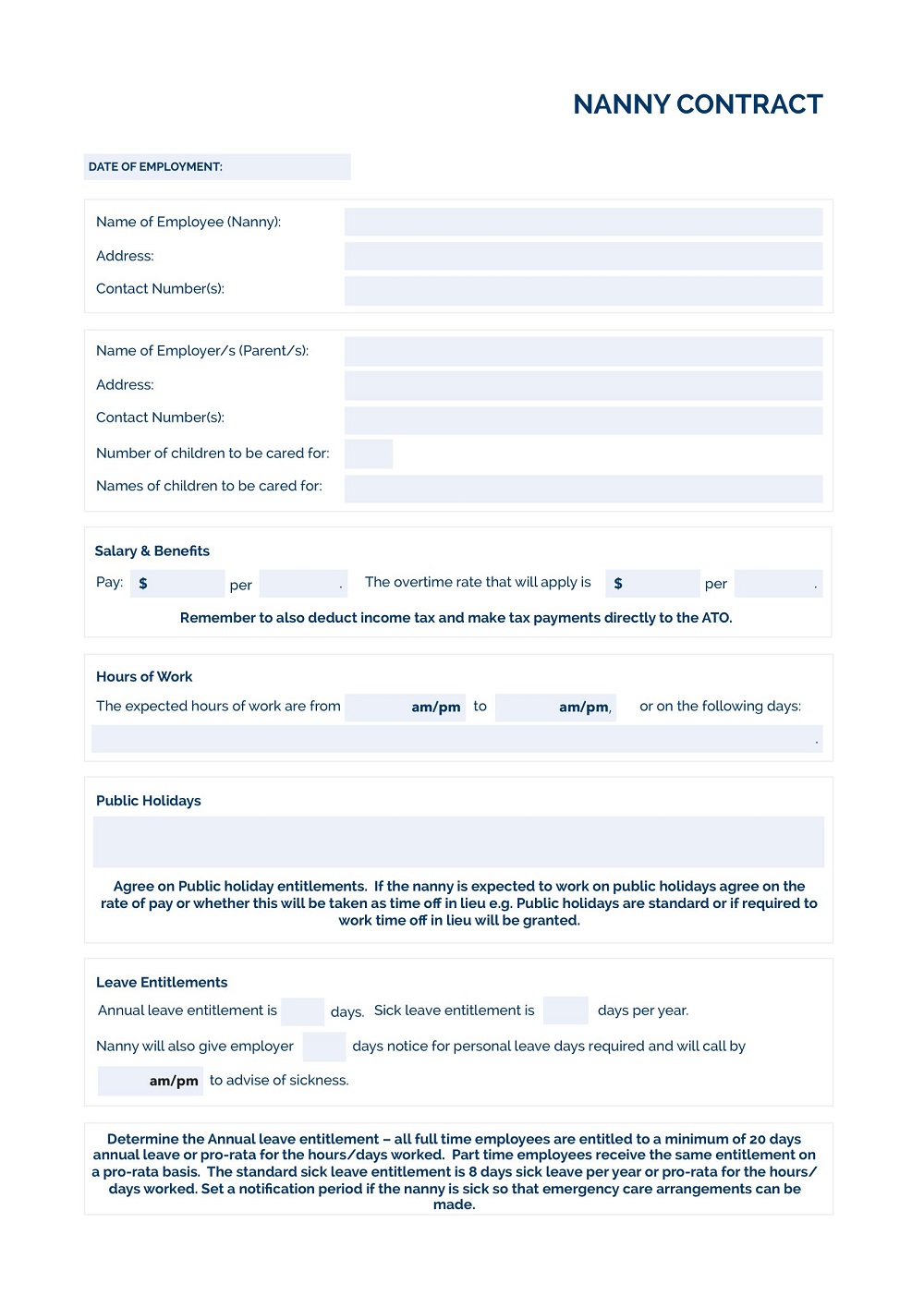 Childcare Nanny Contract Template