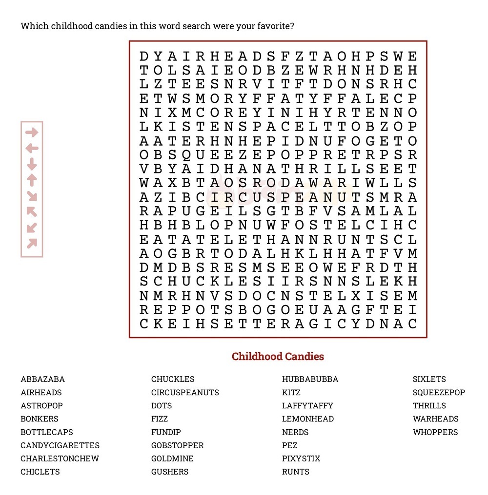 Childhood Candies Word Search Puzzle