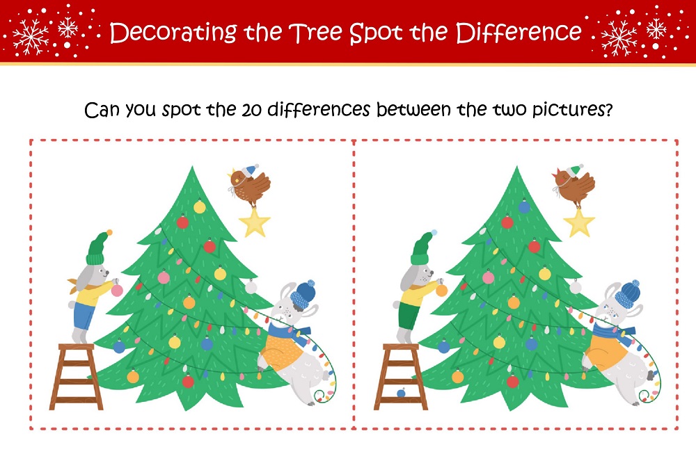 Christmas Tree Spot The Difference Puzzle Worksheet