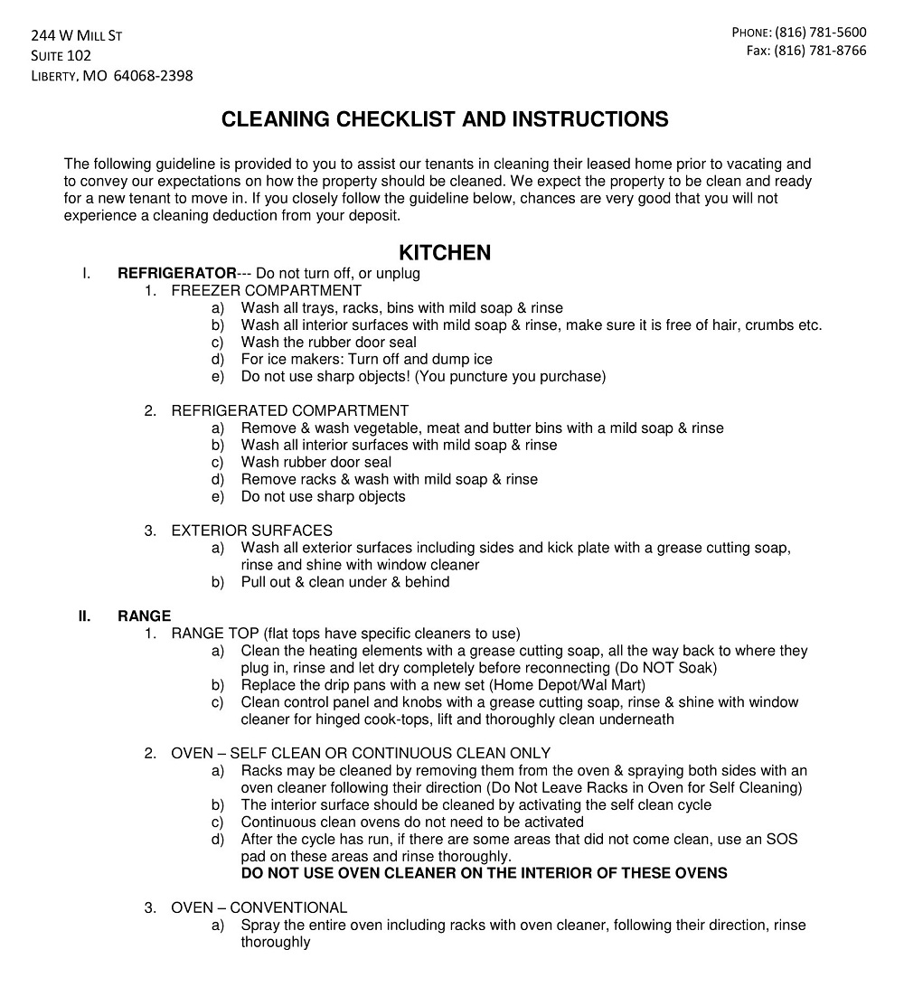Cleaning Checklist for Kitchen