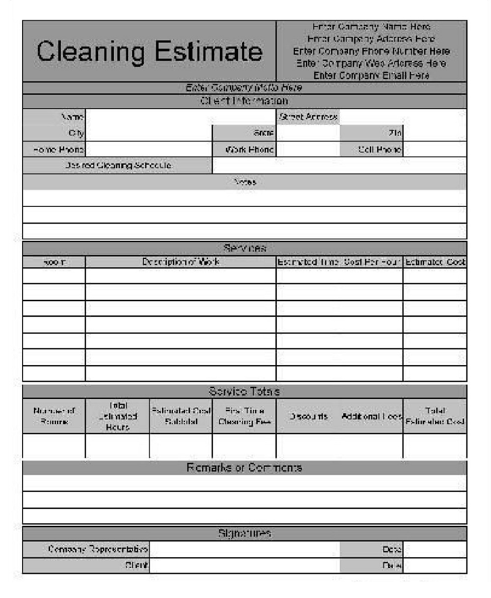 Cleaning Estimate Form Template