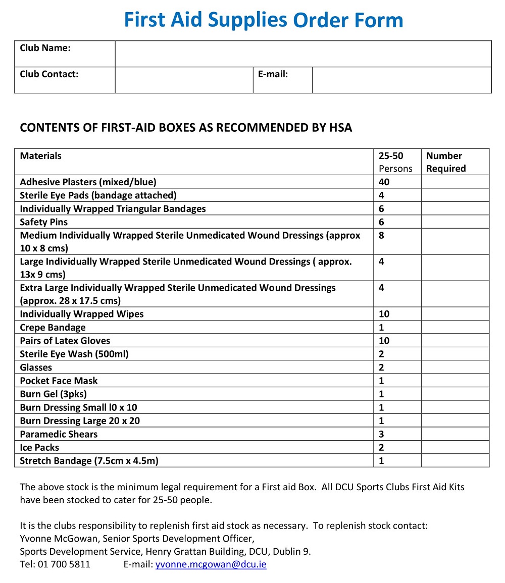 Clubs First Aid Order Form