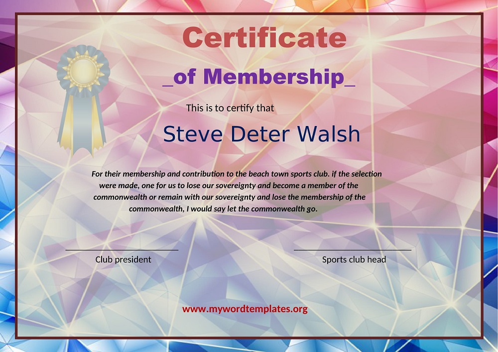 Club’s Membership Certificate Template