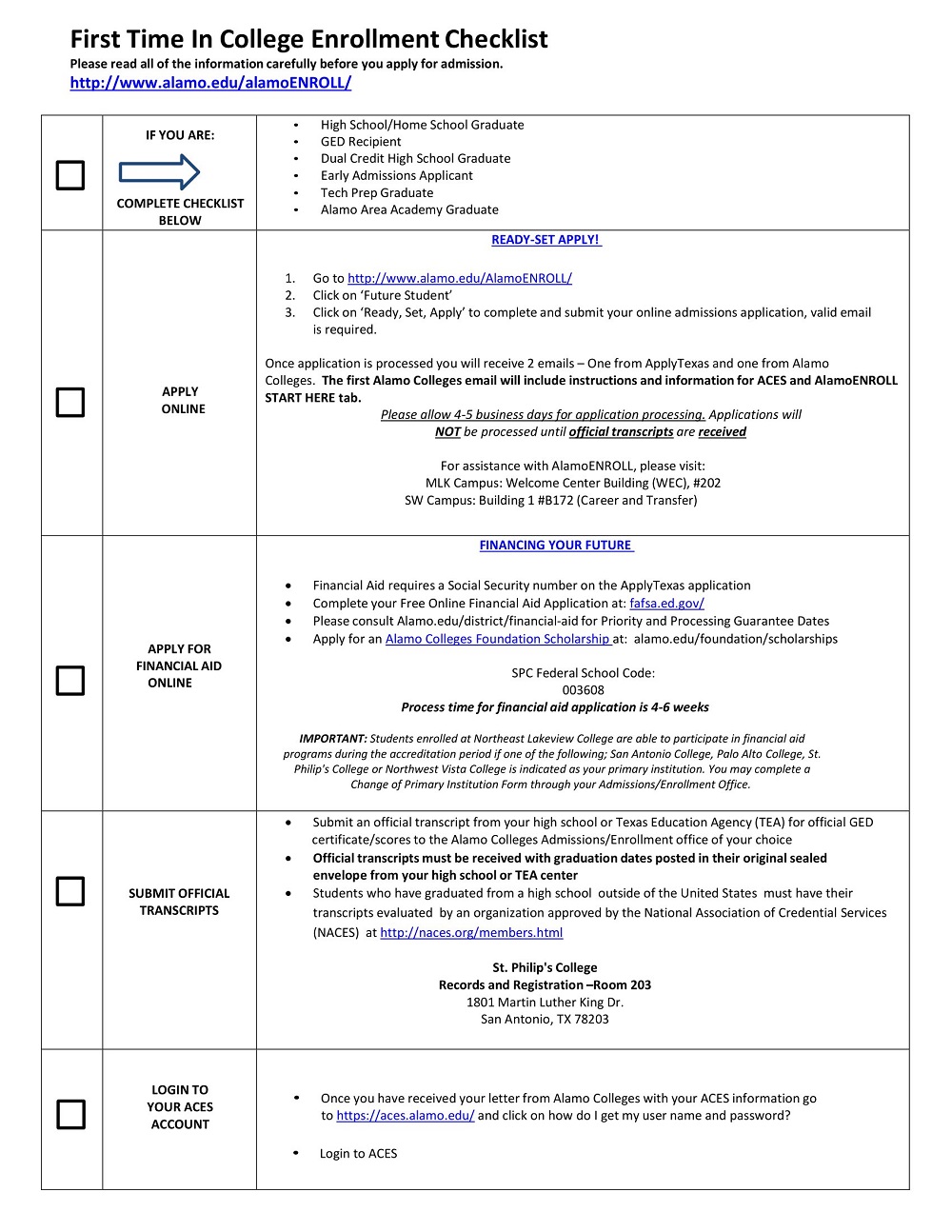 College Enrollment Checklist Template