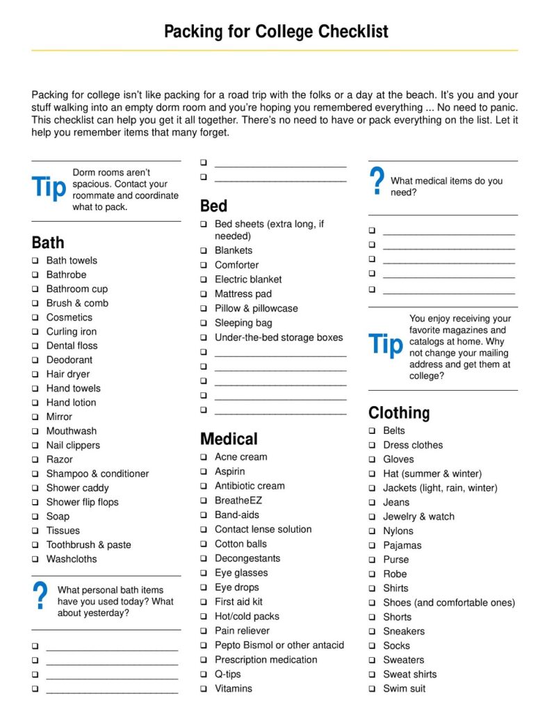 36+ Free Printable College Checklist Templates - PDF, Word » American ...