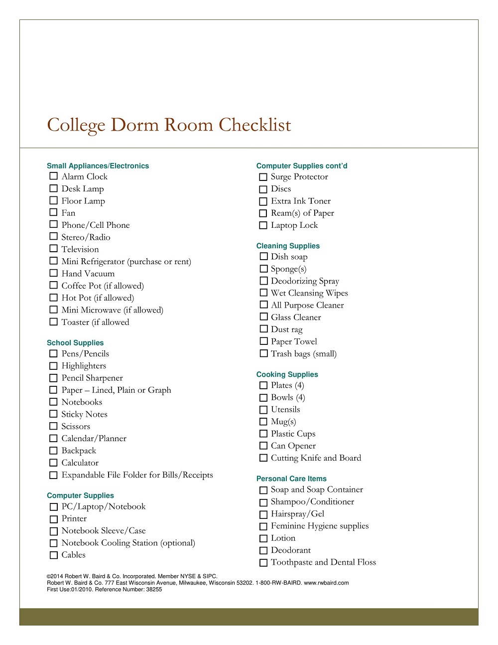College Room Checklist Template