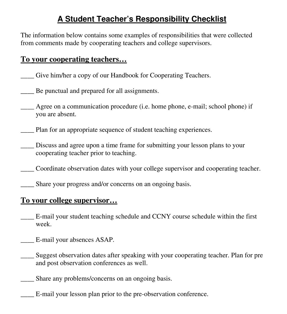 College Teacher Checklist Template