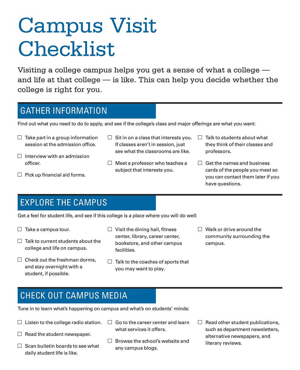 College Visit Checklist Template