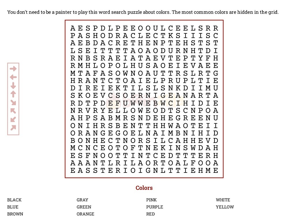 Colors Word Search Puzzle