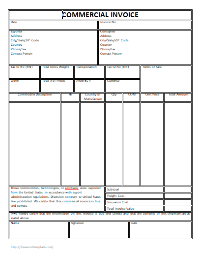 Commercial Invoice Template 12