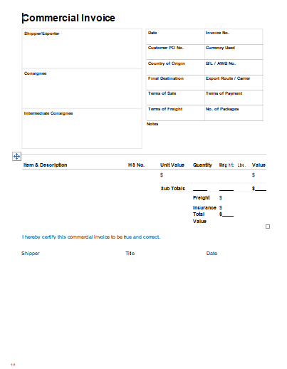Commercial Invoice Template 19
