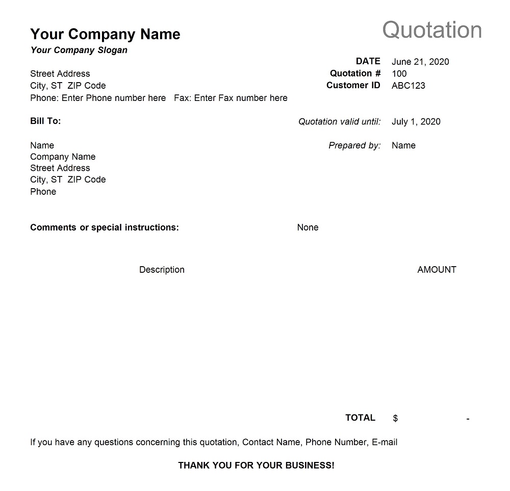Company Sales Quotation Template