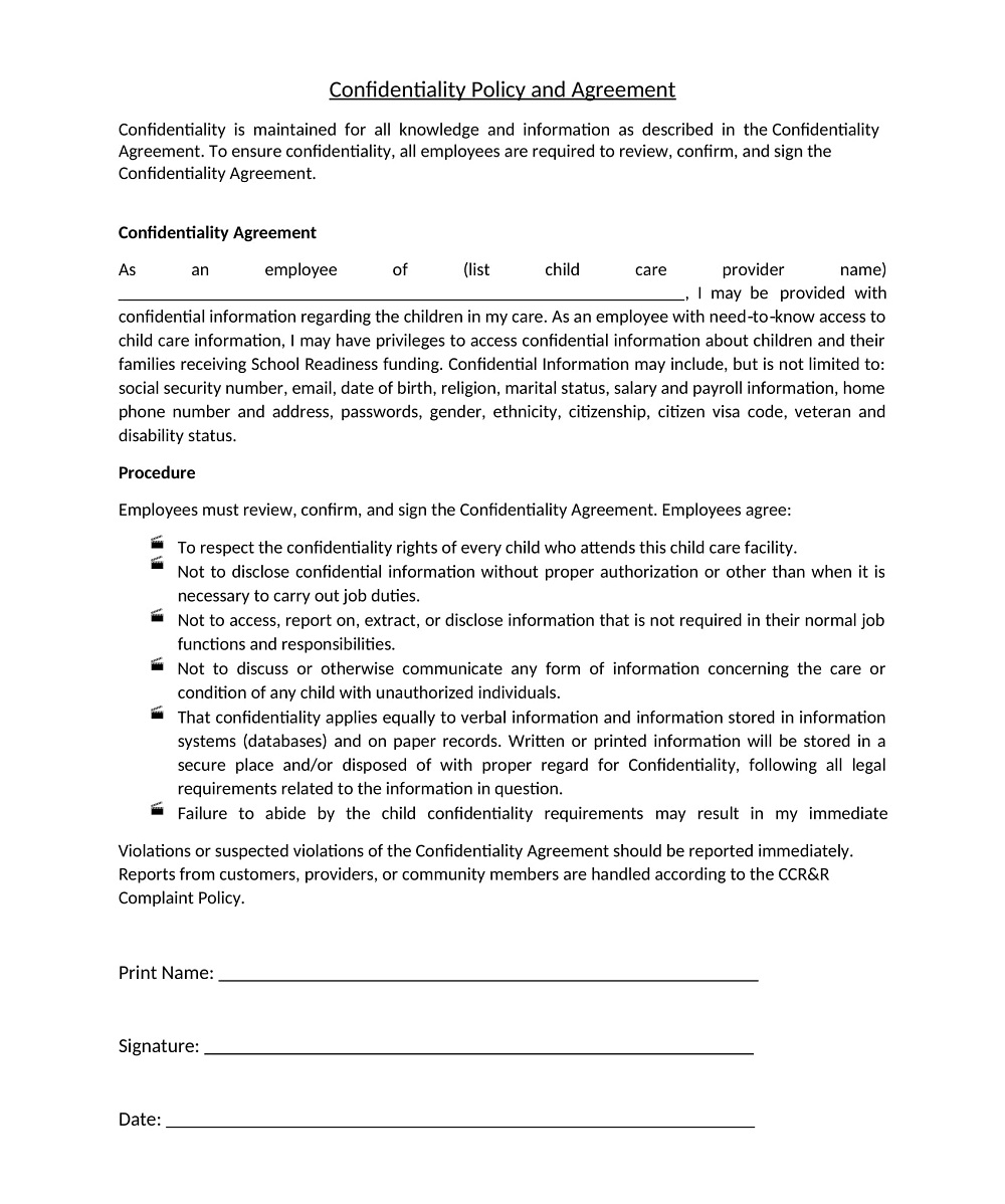 Confidentiality Policy & Agreement Template