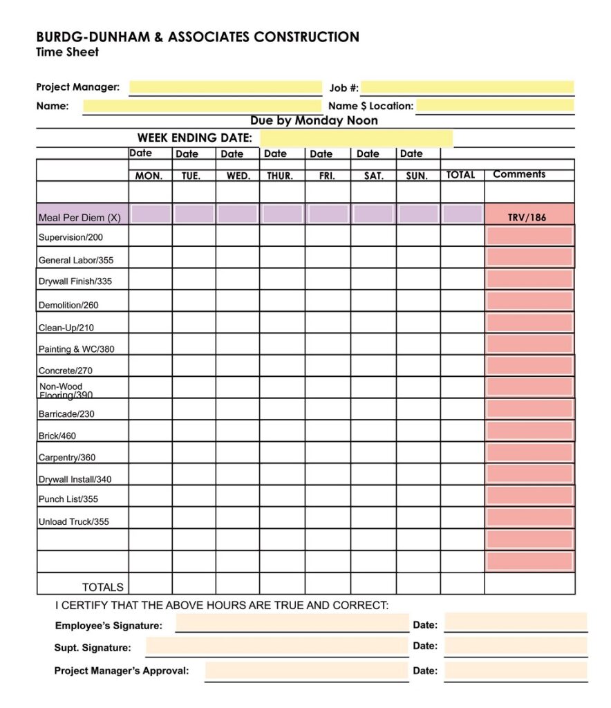 30+ Free Editable Construction Timesheet Templates (PDF, Doc ...