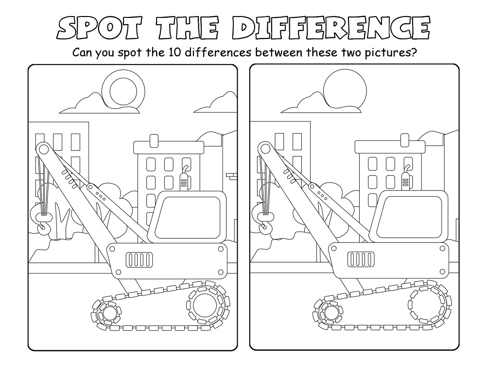 Construction Crane Spot the Difference Puzzle Worksheet