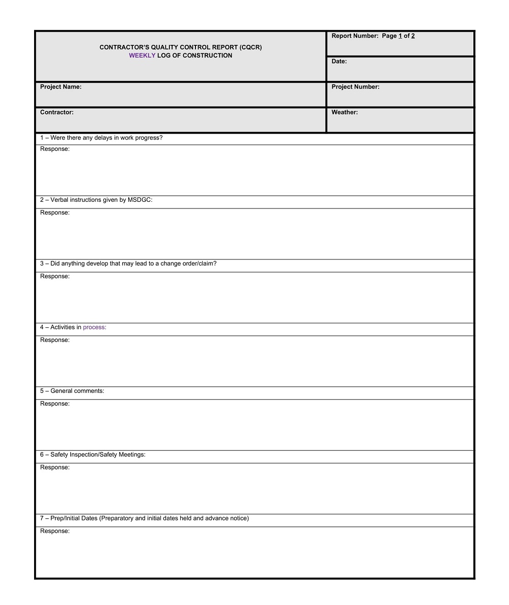 Contractor Quality Control Plan Template