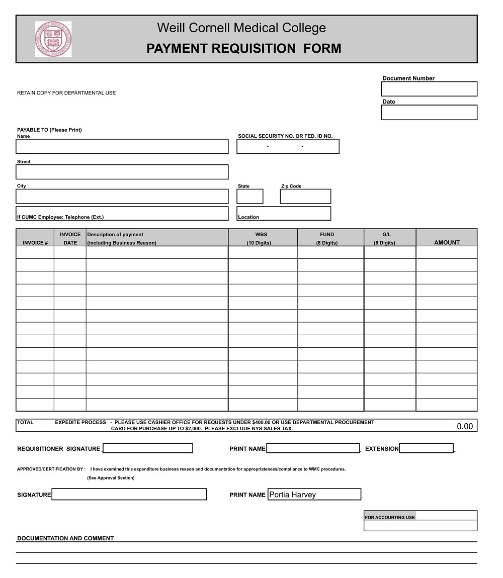 Cornell Payment Requisition Form