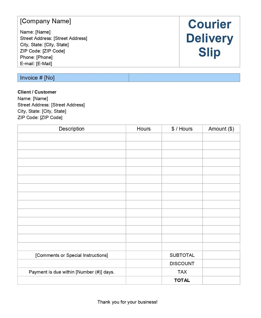 Courier Delivery Slip