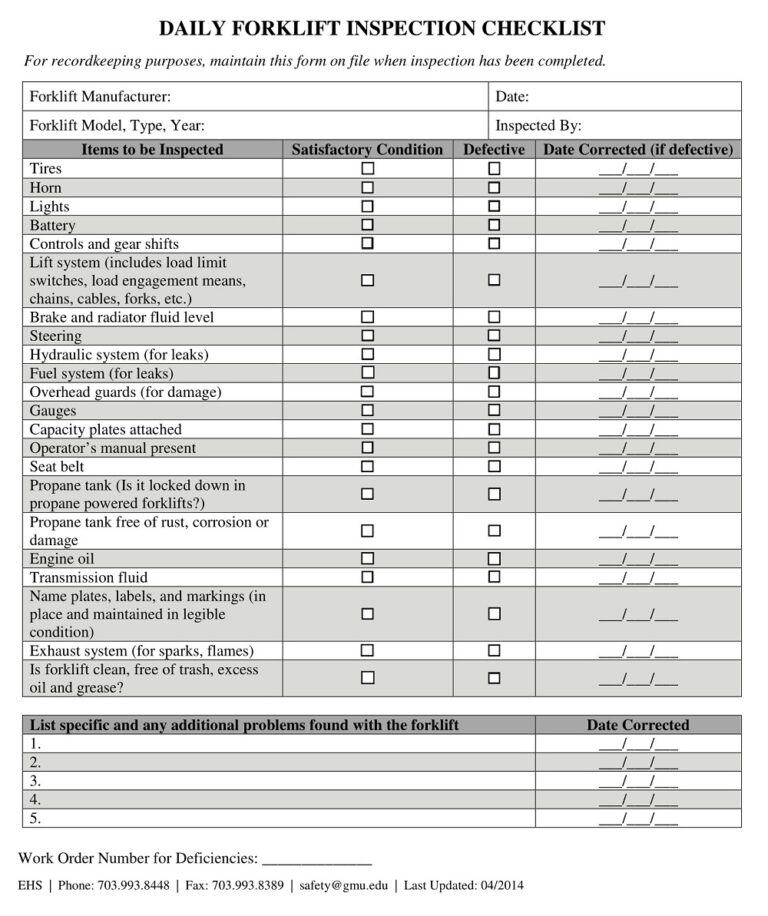 24+ Free Printable Forklift Inspection Checklist Templates Sample PDF