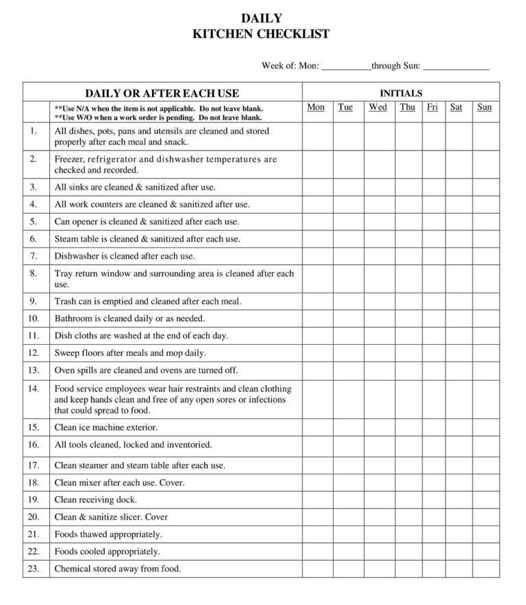 32+ Free Kitchen Cleaning Checklist Templates [Restaurant, Commercial ...