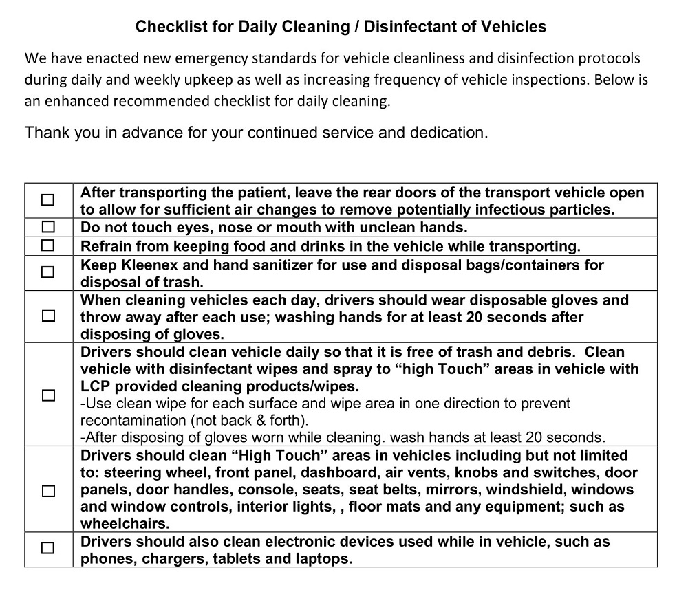 Daily Vehicle Cleanliness Inspection Checklist