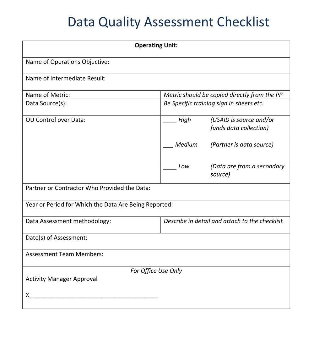 Simple Quality Checklist Template